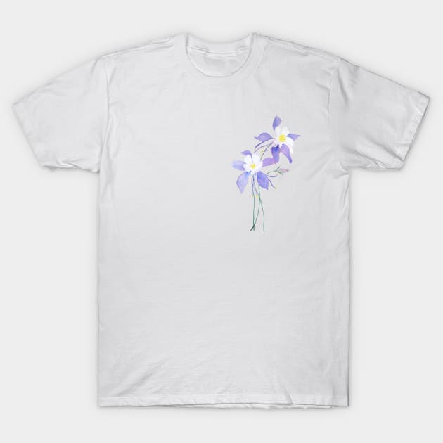 purple wild flower columbine flower watercolor T-Shirt by colorandcolor